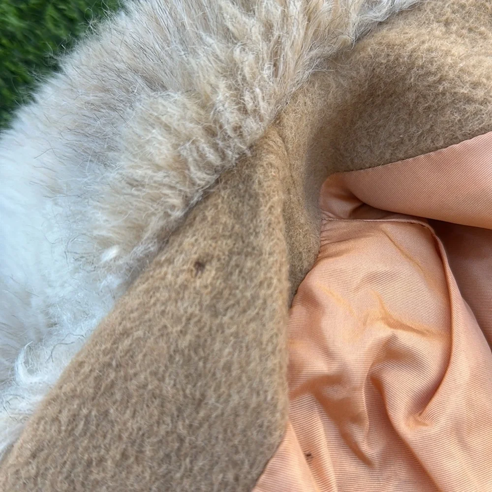 Vintage wool & faux fur collar double-breasted belted coat penny lane style, 14 - Picture 11 of 11